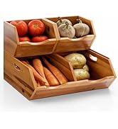 HOLANA Acacia Wood Potato and Onion Storage Bin, Potato Storage, Pantry Baskets, Vegetable Storag...