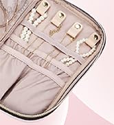 NISHEL Travel Jewelry Case, Travel Organizer for Necklaces, Earrings, Rings, Bracelets, Watch, Pink