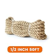 MERIANE Jute Rope 1/2inch X 50 ft, Natural Twisted Manila Rope Thick, Multipurpose Braided Hemp R...