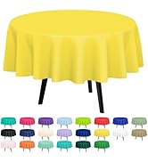 QIKSION 2 Pack Yellow Plastic Tablecloth Disposable Circle Table Covers Yellow Table Cloths for P...