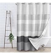 SMTHOM No Hook Shower Curtain and Liner Set,Dark Gray Boho Striped Shower Curtain for Bathroom Co...