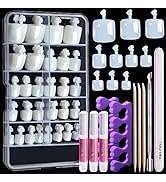 Teenitor 100pcs Natural Toe Nail Press ons with Nail Glue Set, Fake Toenails Tips with Nail File ...