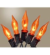 PASUTO Flickering Flame String Lights Orange Halloween Lights with 10 Pack C7 Orange Flickering L...