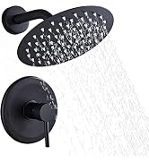 SaniteModar Black Shower Faucet Set 8 Inch Round Rainfall Shower Head with Handheld Shower Vaval ...