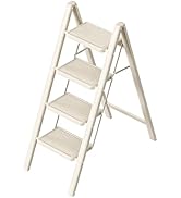 4 Step Ladder, Step Stool for Adults, Protable Carbon Steel Folding Stool with Wide Anti-Slip Wid...