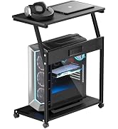 FANXIYQ Computer Tower Stand with Charging Station, Rolling PC Cart, Black | Heavy-Duty Black PC ...