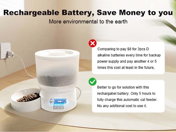 Darlipet Automatic cat food dispenser, cordless cat automatic feeder