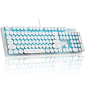 MageGee Typewriter Mechanical Gaming Keyboard, Retro Punk Round Keycap LED Backlit USB Wired Keyb...