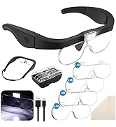 Rechargeable Magnifying Glasses, Lighted Headband Head Mount Magnifier with Light, Hands-Free Ill...