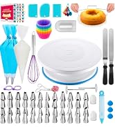 Satianyou Cake Decorating Supplies Kit - Cake Turntable Set with 48 Icing Piping Tips, 20 Disposa...