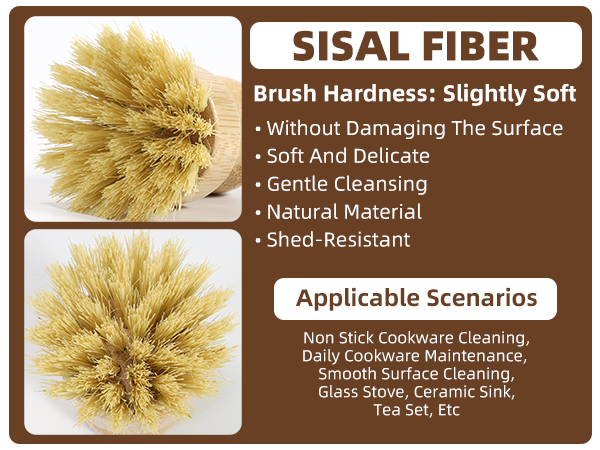 bamboo dish brush with sisal fiber bristle