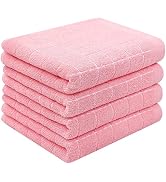 Homaxy 100% Cotton Terry Kitchen Towels(Pink, 13 x 28 inches), Checkered Designed, Soft and Super...