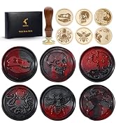 Wax Seal Stamp Kit, Set of 6 Sealing Wax Stamp with Brass Head Wooden Handle (Moon & Sun World Ma...