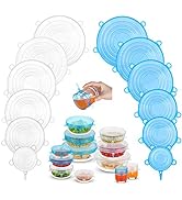 Silicone Stretch Lids (12 Pack, 2 Color), Zero Waste Reusable Silicon Container Lid for Cover Lef...