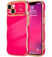 Hot pink metallic phone case with gold trim designed for iPhone, featuring camera cutouts and reinforced corners with plating details.