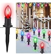 PerPaiMe C9 Christmas Pathway Lights Outdoor - 24.2 Feet 20 LED String Lights with Stakes, Waterp...