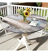 Virtumob Round Fitted Tablecloth with Elastic Edge Farmhouse Wooden Outdoor Indoor Table Cloth Wa...