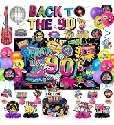 90s Party Decorations Includes 90's Backdrop, Foil & Latex Balloons, Cake & Cupcake Toppers, Hone...