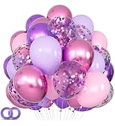 68Pcs Pink and Purple Balloons 12 Inch Metallic Purple Pink Latex Balloon Confetti ballons with R...