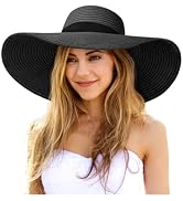 Senker Fashion Sun Hats for Women Oversize Wide Brim Straw Beach Hat Floppy Foldable Roll-Up Summ...