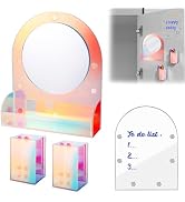 ANPHSIN Iridescent Finish Locker Accessories Set - Includes Acrylic Magnetic Mirror, 2 Pen Holder...