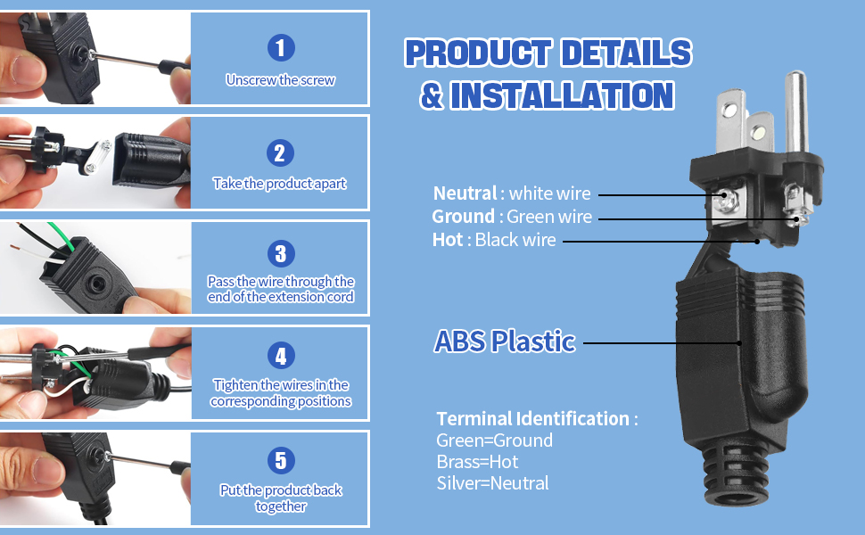 NEMA 5-15P Replacement male Plu