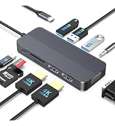 Laptop Docking Station Dual Monitor, 10-in-1 USB C Hub with Dual HDMI, VGA, Fast Charging Port, U...