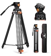 K&F CONCEPT 80" Video Tripod with Fluid Head, Aluminum Heavy Duty Camera Tripod with Smooth Frict...