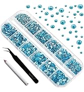 Beadsland Blue Rhinestones Set Mixed 8 Sizes 2500pcs, Flatback Gems Round Crystal Rhinestones for...