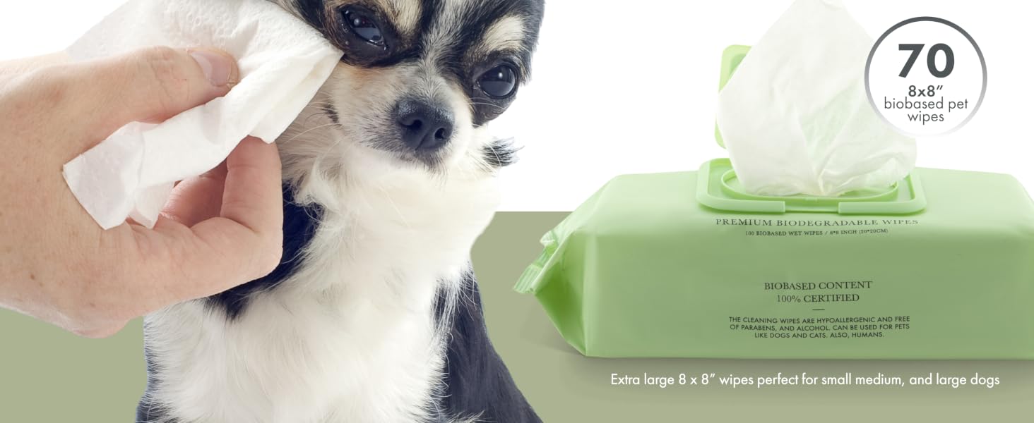 70 pet wipes extra large 8x8"