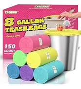 Medium 8 Gallon Trash Bags Unscented, 0.94 Mil, Colored, 150 Count | 30 Liter Garbage Bag, Plasti...