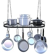 TICKCACY 33” Oval Pan Rack Hanging, Heavy Duty Ceiling Pot Rack with Hooks, Metal Pot Rack Hangin...