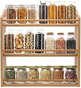 FoverOne 3 Tier Bamboo Spice Rack, Seasoning Jars Rack Shelf Spice Containers Organizer for Kitch...