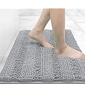Grandaily Chenille Striped Bathroom Rug Mat, Extra Thick and Absorbent Bath Rugs, Non-Slip Soft P...