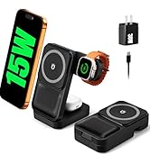 Eddibox Travel Charging Station 3 in 1 for MagSafe, 15W Ultra Fast Magnetic Wireless Charger Stan...