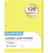 Yellow Loose Leaf Paper 8 x 10.5, 120 Sheets Lined Paper College Ruled Paper, 3 Hole Punched Note...