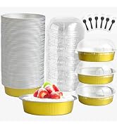 Mini Cake Pans With Lids And Spoons , Baking Tins For Round Small Desserts 7 Oz Aluminum Foil Bak...