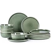 AmorArc Stoneware Dinnerware Sets for 4,Round Reactive Glaze Ceramic Plates and Bowls Set,Highly ...