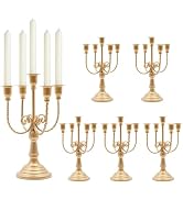6-Piece Vintage Candelabra Set for Table Centerpiece - Iron 5-Arm Candle Holders with Detachable ...