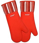 Alselo Silicone Oven Mitts Heat Resistant 550 Degree, Extra Long Kitchen Mittens with Non-Slip an...