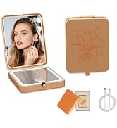 PDOZV Compact Travel Mirror with Lights, 3X Magnification LED Cute Makeup Vanity Mirror with Ligh...