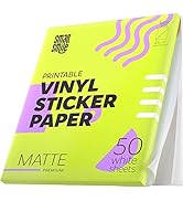 Premium Printable Vinyl Sticker Paper for Inkjet Printer and Laser - 50 White Matte Sticker Paper...