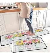 Vases Flowers Spring Decorative Kitchen Rugs Set of 2, Home Decor Non-Slip Floor Mat, Holiday Kit...