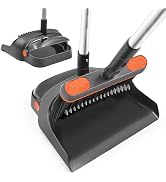 Broom with Dustpan Combo Set, 54'' Extendable Long Handle Broom, 180 Degree Rotating Brush Indoor...