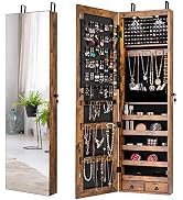 Giantex Wall Door Mounted Jewelry Armoire Cabinet with 47.5" H Full Length Mirror, 2 LEDs Lockabl...