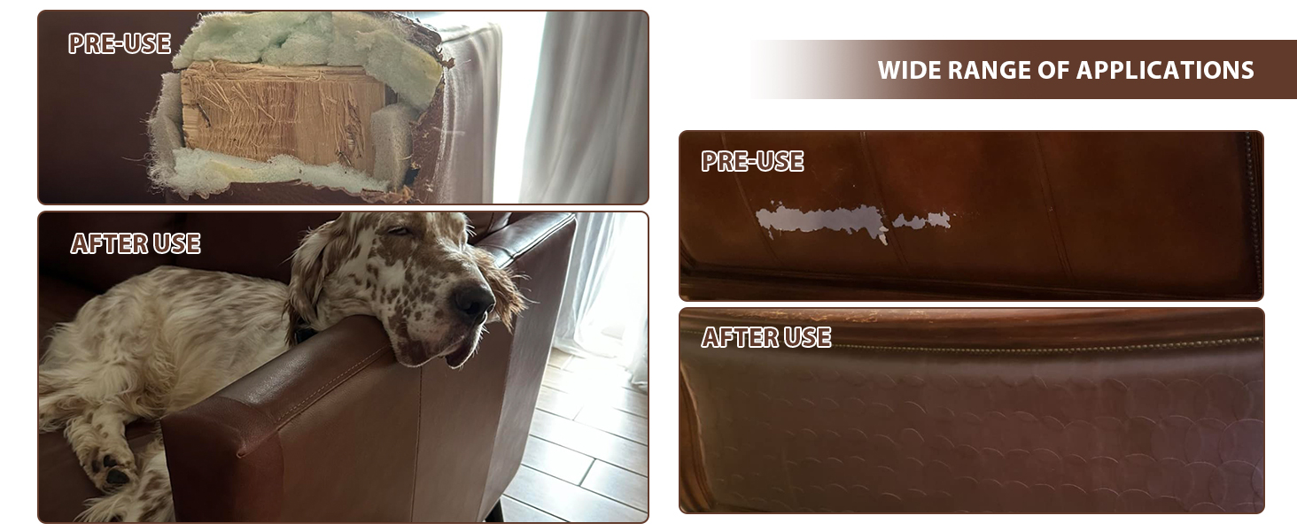 Before and after repairing sofa leather