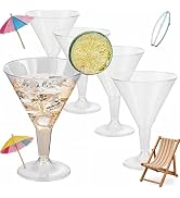 Liacere 24 Pack Clear Plastic Martini Glasses - 6.25oz Disposable Cocktail Glasses - Plastic Marg...