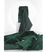 HUIHUANG Dark Green Velvet Ribbon 3 inch with Frayed Fringe, Christmas Green Velvet Ribbon Crinkl...