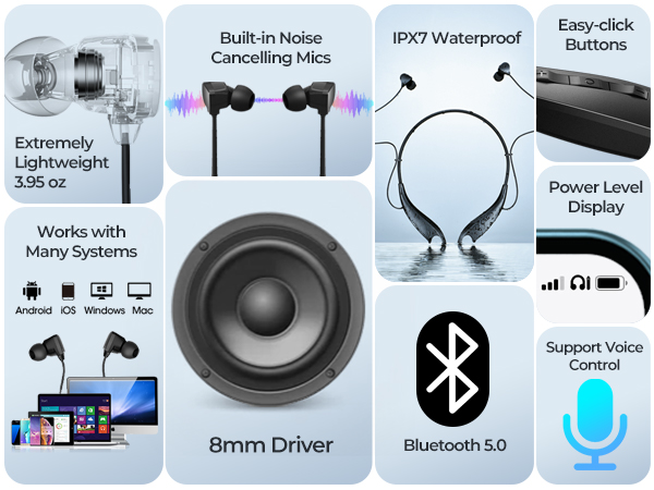 YOSDOM Around the Neck Bluetooth Headphones with 24 Hours of Non-stop Playback