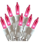 HISHINY Christmas Lights 100 Count Pink Christmas Tree String Lights with White Wire for Outdoor ...